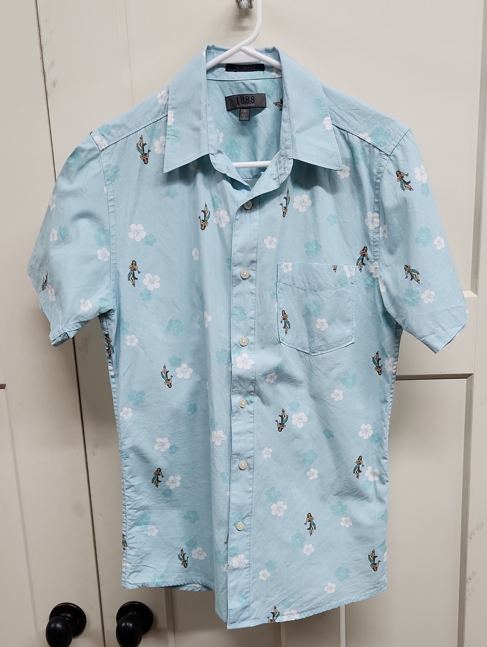 Saddlebred 1888 Tailored Short Sleeve Shirt Light Blue Hula Pattern